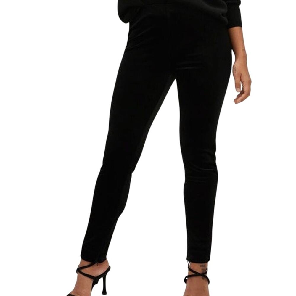 Mango Black Velvet Zipper Hem Leggings Size Medium